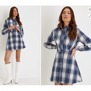 Cotton Heavyweight Flannel Plaid Mini Shirtdress with Pockets!